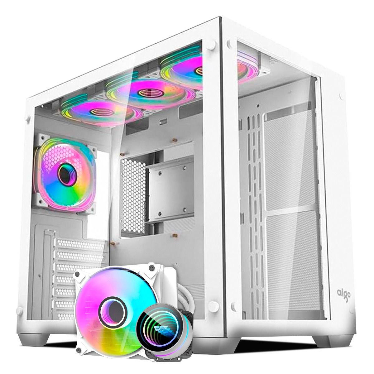 Kit Gabinete Gamer Aigo Darkflash C285 ARGB Mid Tower Lateral De