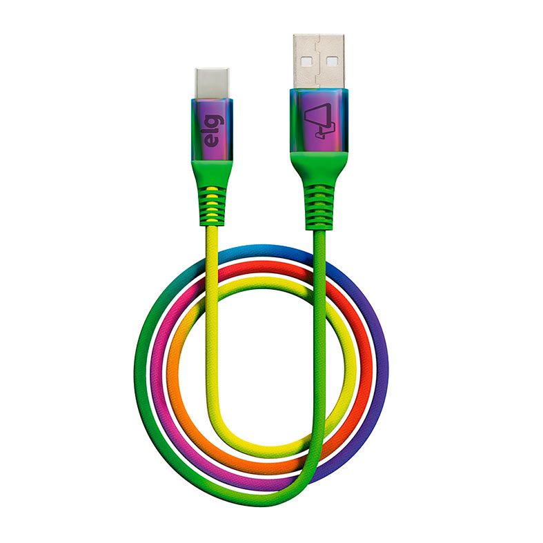 Cabo USB Tipo C ELG 1m Rainbow TC10RB Pichau