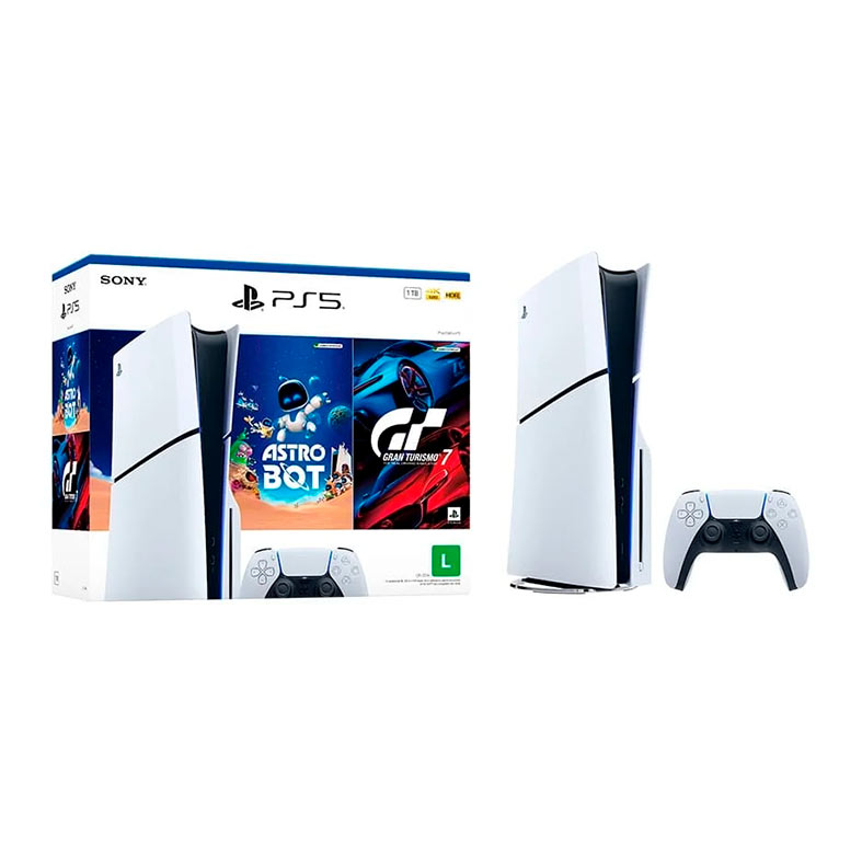 Console Sony Playstation 5 Slim, Com Leitor de Disco, SSD 1TB, Com Controle Sem Fio DualSense, Com 2 Jogos, Branco, 1000050613