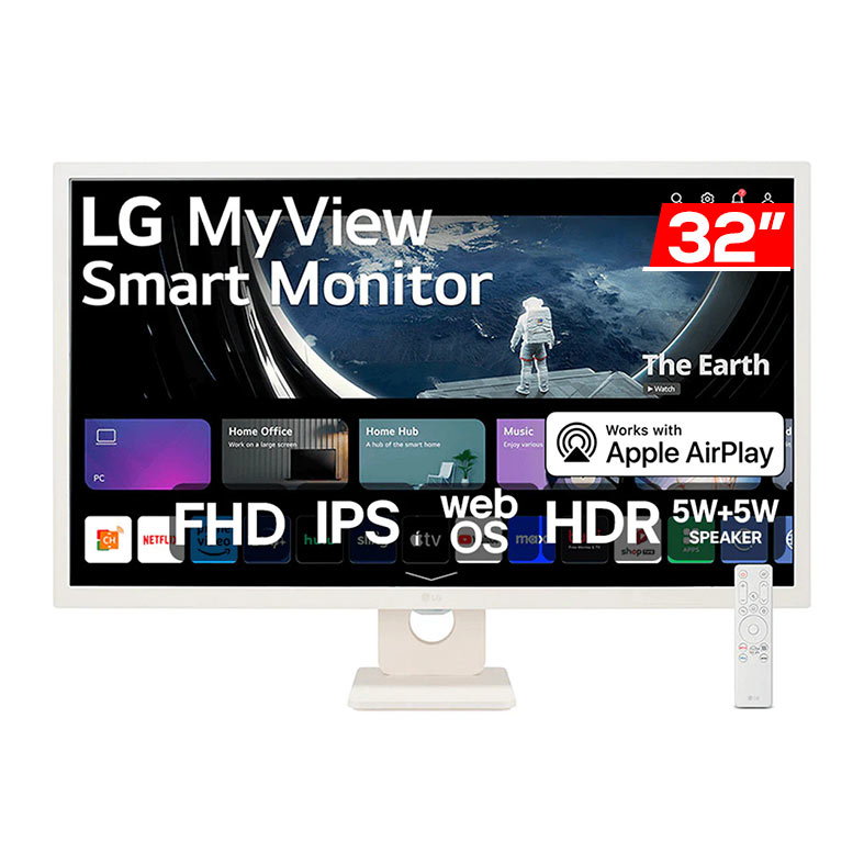 Monitor LG Smart 32SR50F, 32 Pol, IPS, FHD, 8ms, 60Hz, HDMI/USB, Branco, 32SR50F-W.AWZM