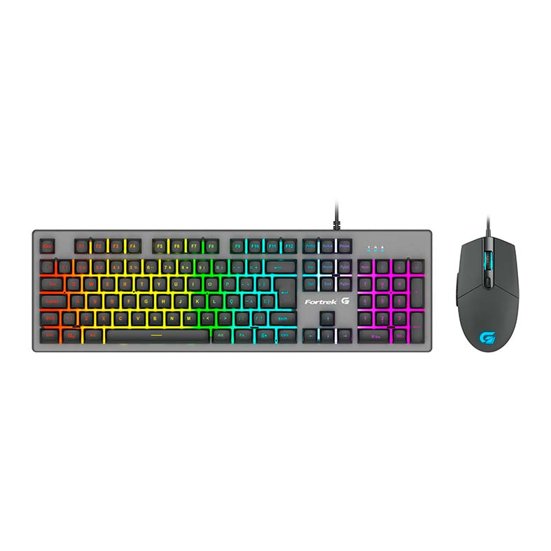 Kit Teclado e Mouse Fortrek Ranger Rainbow Grafite, 70551