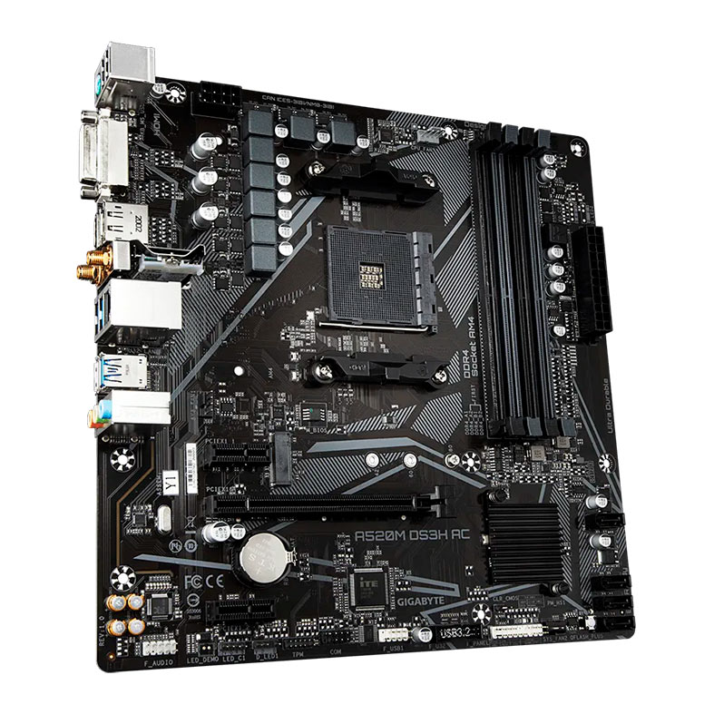 Placa Mae Gigabyte A520M DS3H AC, Wifi, DDR4, Socket AMD AM4, M-ATX, Chipset AMD A520, A520M-DS3H-AC - miniatura 3