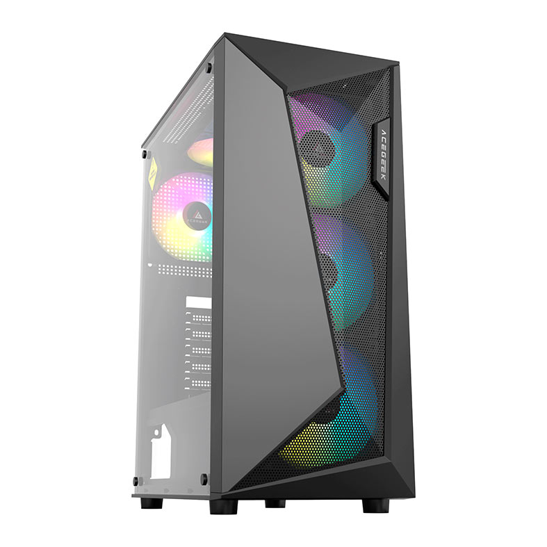 Gabinete Gamer Acegeek Atlas R338, Rainbow, Mid-Tower, Lateral de Vidro, Com 4 Fans, Preto, AG-ATLAS-R338-BK-I4F - miniatura 3