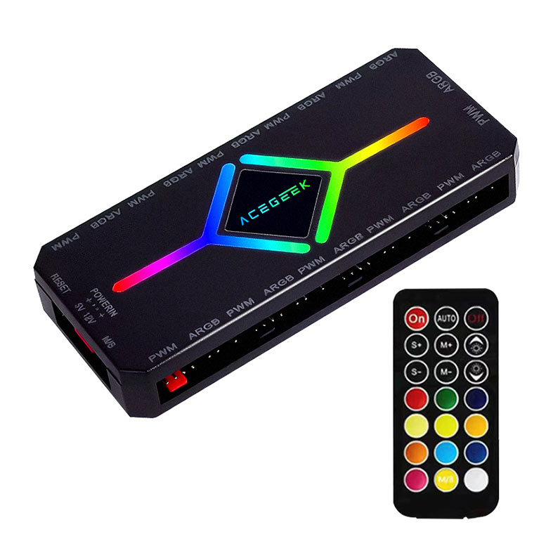 Controladora Acegeek Hub10, 10 Portas ARGB, 10 Portas PWM, Preto, AG-HUB10-BK - imagem 1