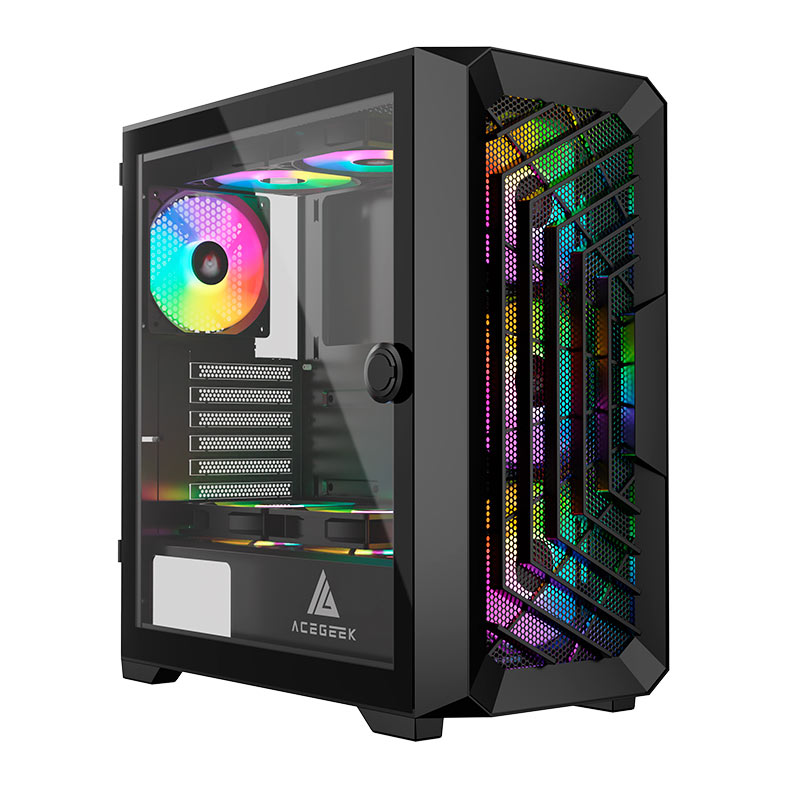 Gabinete Gamer Acegeek Navigator A410 Mesh, Mid-Tower, Lateral de Vidro, Preto, AG-NAVIGATOR-A410-BK - imagem 1