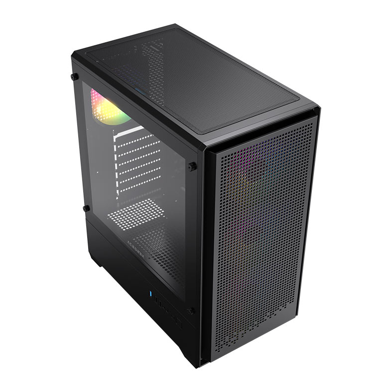 Gabinete Gamer Acegeek Qube Mesh, ARGB, Mid-Tower, Lateral de Vidro, Com 3 Fans, Preto, AG-QUBE-BK-3F-ARGB - miniatura 4