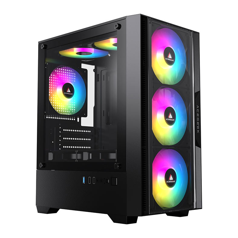 Gabinete Gamer Acegeek Stratus Glass, Mid-Tower, Lateral de Vidro, Preto, AG-STRATUS-GLASS-BK - miniatura 3