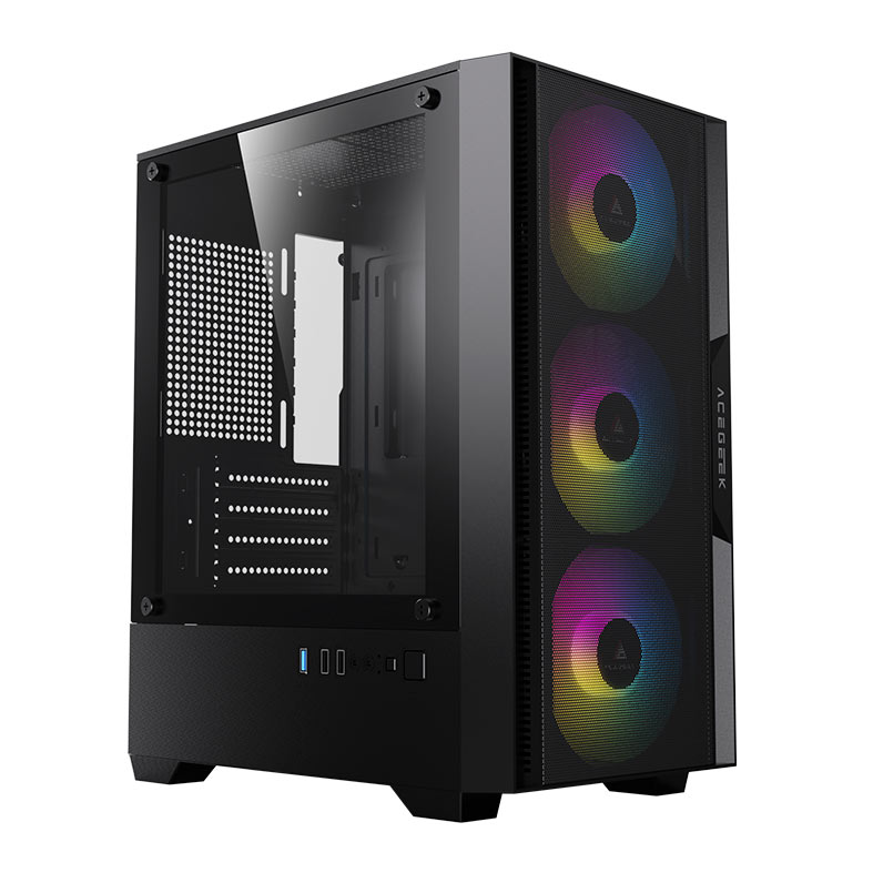 Gabinete Gamer Acegeek Stratus Mesh, Rainbow, Mid-Tower, Lateral de Vidro, Com 3 Fans, Preto, AG-STRATUS-MESH-BK-I3F - miniatura 3