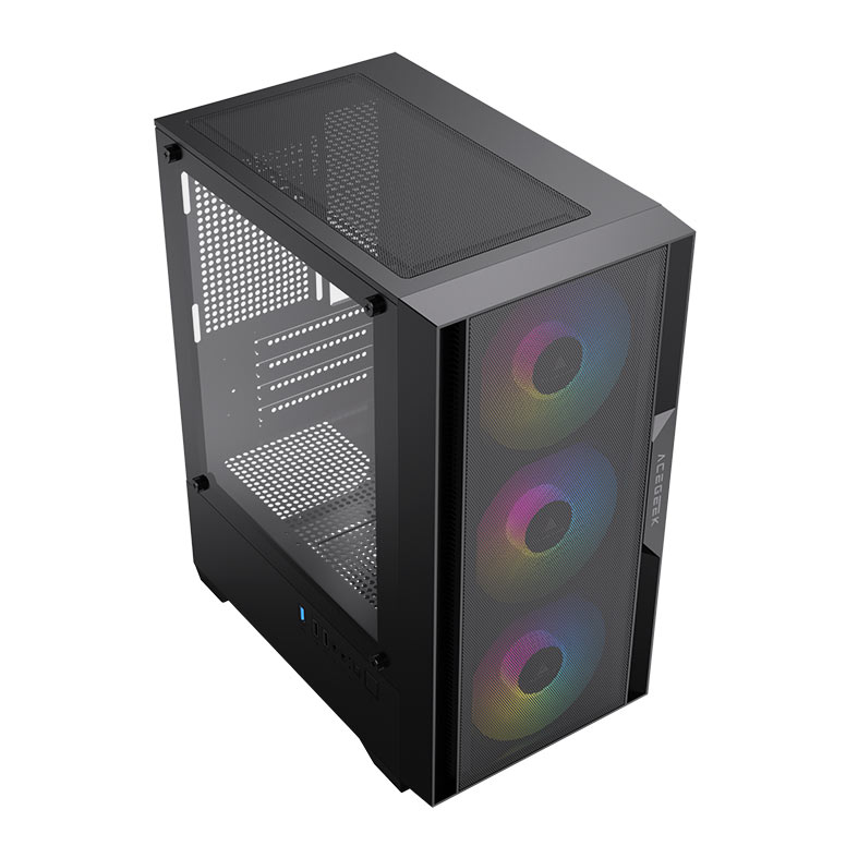 Gabinete Gamer Acegeek Stratus Mesh, Rainbow, Mid-Tower, Lateral de Vidro, Com 3 Fans, Preto, AG-STRATUS-MESH-BK-I3F - miniatura 6