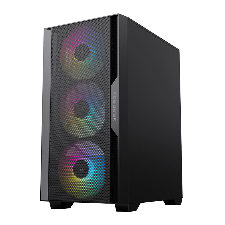 Gabinete Gamer Acegeek Stratus Mesh, Rainbow, Mid-Tower, Lateral de Vidro, Com 3 Fans, Preto, AG-STRATUS-MESH-BK-I3F - miniatura 4