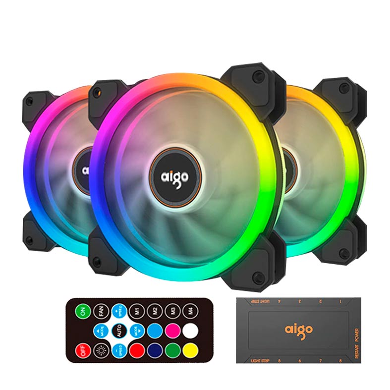 Kit Ventoinhas Aigo DR12 3in1, RGB, 3x120mm, Com Controladora, Preto, Aigo-DR12-3in1