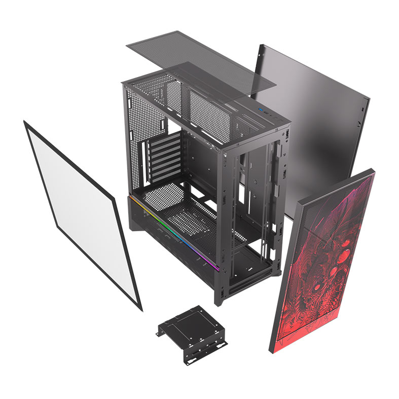 Gabinete Gamer Redragon Strafe Flow Infernal Dragon, RGB, Mid-Tower, Lateral de Vidro, Preto e Vermelho, CA-618B - miniatura 6