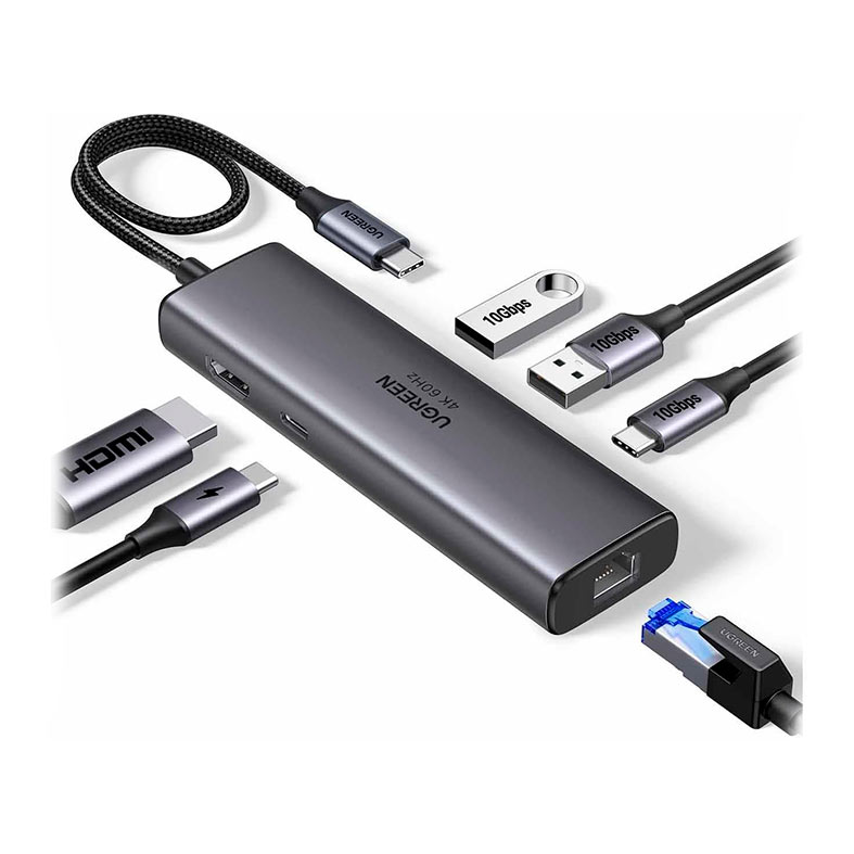 Adaptador Ugreen Hub USB-C RJ45 GIGA/HDMI/3P USB-A 3.0/USB-C 100W, CM512 - miniatura 3