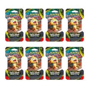 Kit 8 Booster Pokémon TCG, com Embalagem Especial de Megaevolução Equilíbrio Perfeito, 48 cartas 