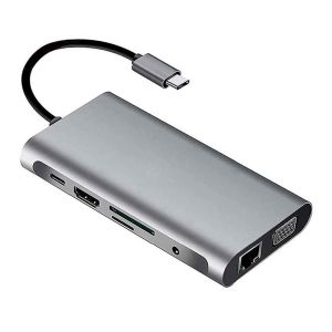 Adaptador MD9, 10 Portas 3USB+USB-C+P2+HDMI+VGA+Leitor+RJ45, 9537 Adaptador MD9, 10 Portas 3USB+USB-C+P2+HDMI+VGA+Leitor+RJ45, 9537