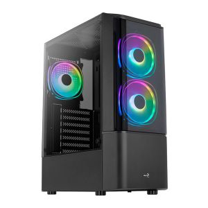 Gabinete Gamer Aerocool Quantum V2, Mid-Tower, FRGB, Lateral de Vidro, Com 3 Fan, Preto, QUANTUM-G-BK-V2 Gabinete Gamer Aerocool Quantum V2, Mid-Tower, FRGB, Lateral de Vidro, Com 3 Fan, Preto, QUANTUM-G-BK-V2