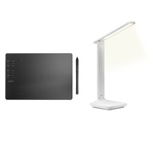 Kit Mesa Digitalizadora MT100PRO, Preto + Luminária de Mesa, 10W, Branco Kit Mesa Digitalizadora MT100PRO, Preto + Luminária de Mesa, 10W, Branco