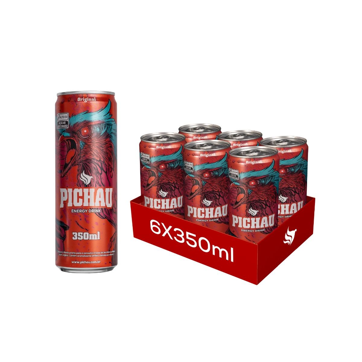 Pack Energetico Pichau Original, 350ml, Com Acucar, Com 6 unidades