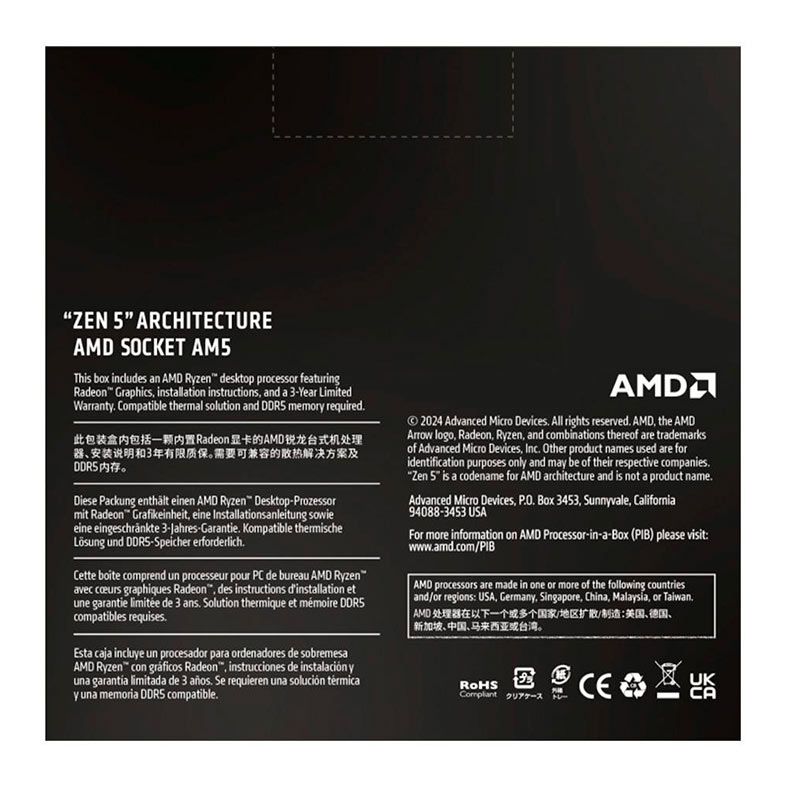 Processador AMD Ryzen 9 9950X, 16-Core, 32-Threads, 4.3GHz (5.7GHz Turbo), Cache 80MB, AM5, 100-100001277WOF