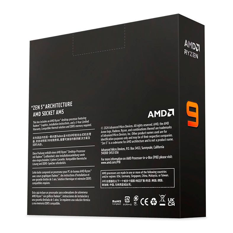 Processador AMD Ryzen 9 9950X, 16-Core, 32-Threads, 4.3GHz (5.7GHz Turbo), Cache 80MB, AM5, 100-100001277WOF