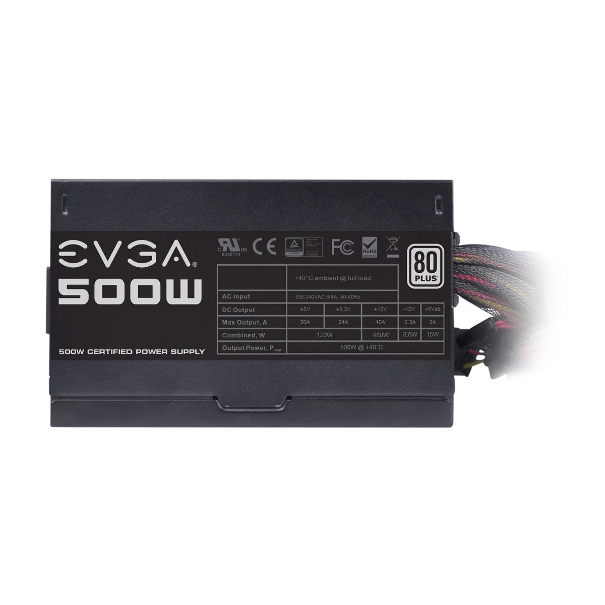 Fonte EVGA 500W 80 Plus White PFC Ativo 100-W1-0500-KR - BOX