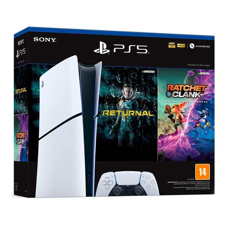 Console Sony Playstation 5 Slim, Edicao Digital, SSD 1TB, Com Controle Sem Fio DualSense, Com 2 Jogos Digitais, Branco, 1000038914