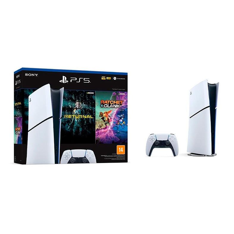 Console Sony Playstation 5 Slim, Edicao Digital, SSD 1TB, Com Controle Sem Fio DualSense, Com 2 Jogos Digitais, Branco, 1000038914