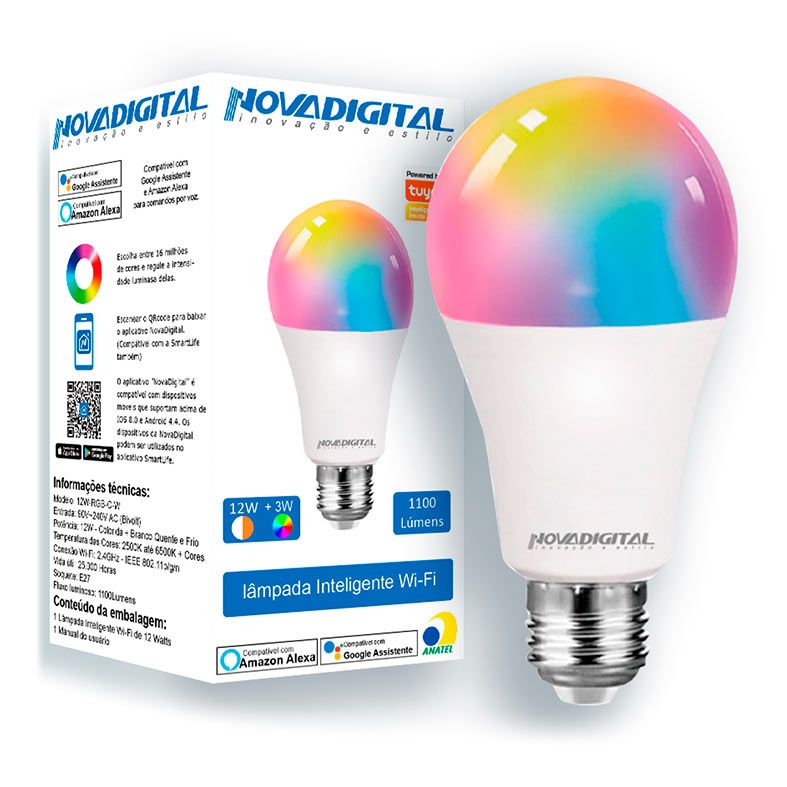 Lampada Inteligente Nova Digital, RGB, Wi-Fi, 12W-RGB-C-W
