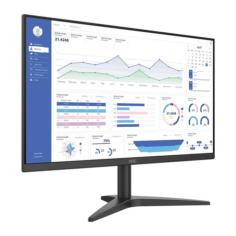 Monitor AOC B1 Series, 23.8, VA, FHD, 6ms, 75Hz, Flicker Free e Low Blue Mode, VGA/HDMI, 24B1XHM