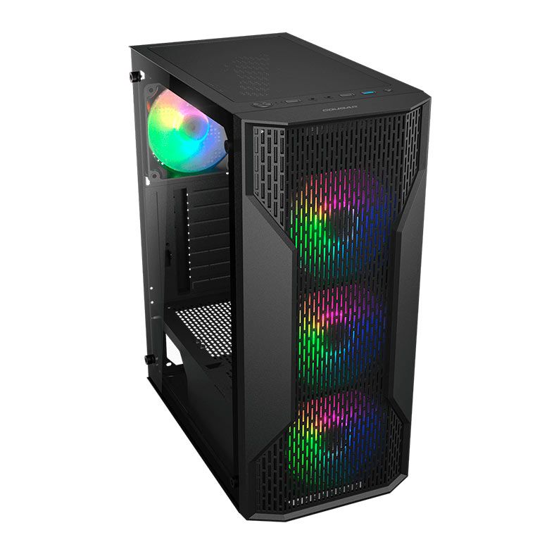 Gabinete Gamer Cougar MX110, RGB, Mid Tower, Lateral de Vidro, Com 4 Fans, Preto, 382BD20.0001