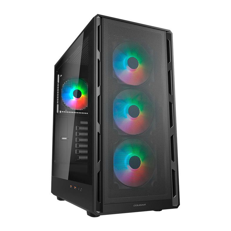Gabinete Gamer Cougar Airface Pure, RGB, Mid-Tower, Lateral de Vidro, Com 4 Fans, Preto, 382GA50.0001