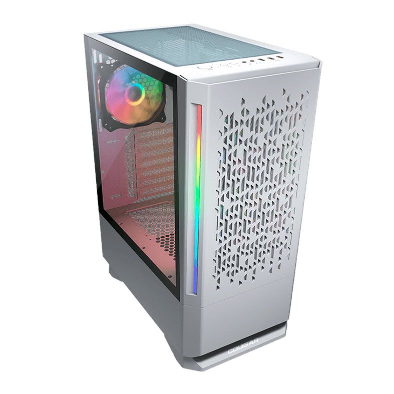 Gabinete Gamer Cougar MX430 Air RGB, Mid-Tower, Lateral de Vidro, Com 3 Fans, Branco, 3851C60.0002