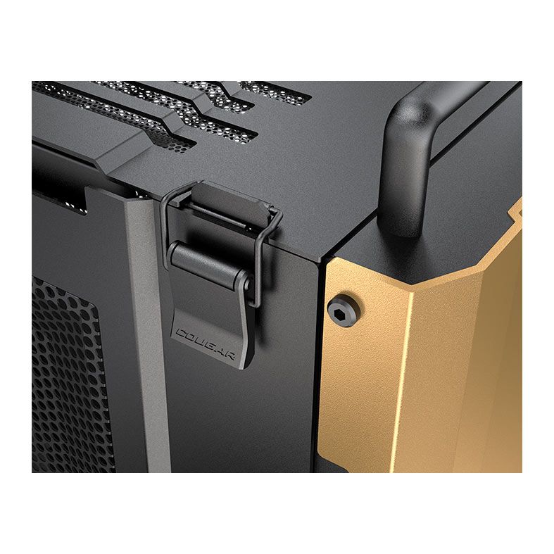 Gabinete Gamer Cougar Dust 2 Desert Sand, Com 2 Fans, Preto e Dourado, 385QM90.0009
