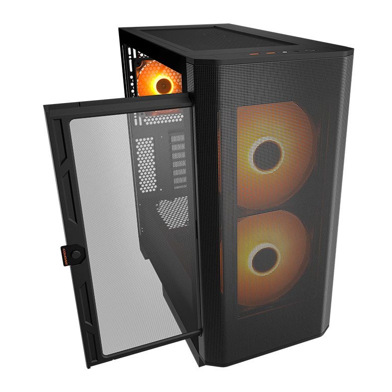Gabinete Gamer Cougar Airface Flo, RGB, Mid-Tower, Lateral de Vidro, Com 3 Fans, Preto, 385YA60.0001