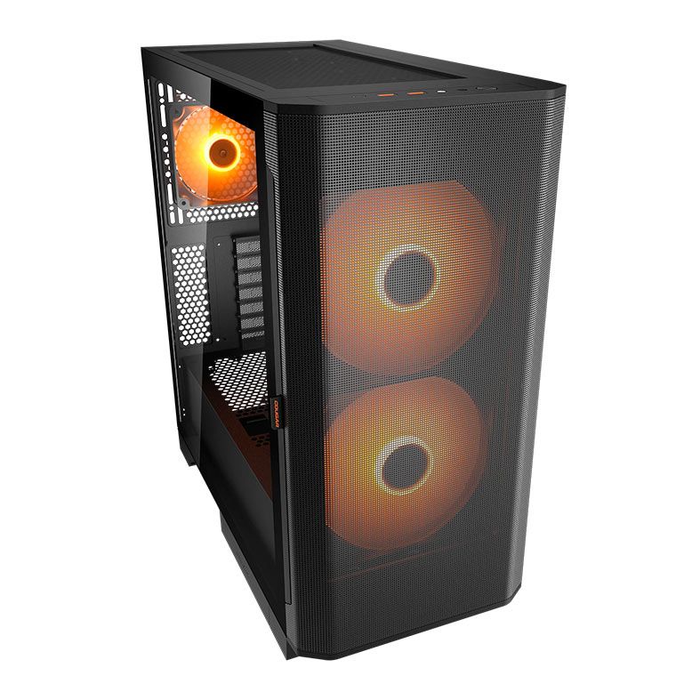 Gabinete Gamer Cougar Airface Flo, RGB, Mid-Tower, Lateral de Vidro, Com 3 Fans, Preto, 385YA60.0001