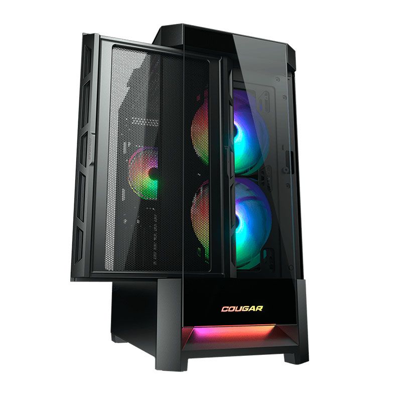 Gabinete Gamer Cougar Duoface RGB, Mid-Tower, Lateral de Vidro, Com 3 Fans, Preto, 385ZD10.0001