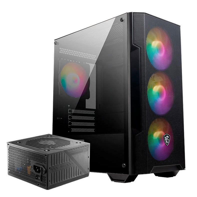 Gabinete Gamer MSI MAG Forge M100A D60, RGB, Mid-Tower, Lateral De Acrilico, Com 4 Fans, Fonte 600W, Preto, 3B6-BZ05024-809