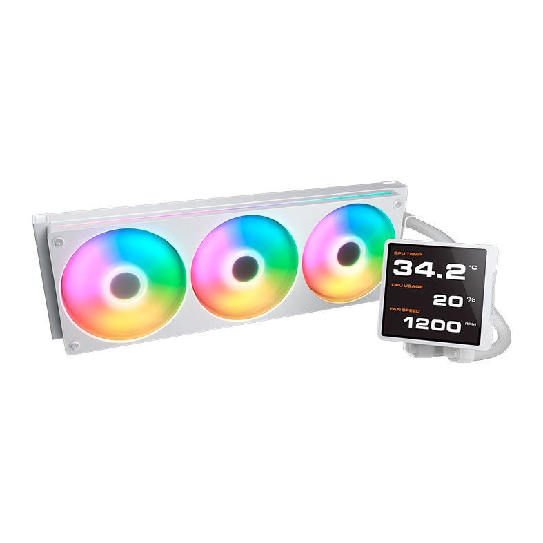 Water Cooler Cougar Poseidon Vistek Pro, ARGB, 360mm, Tela LCD de 3.95" Integrada, Branco, 3MPVP360.0002