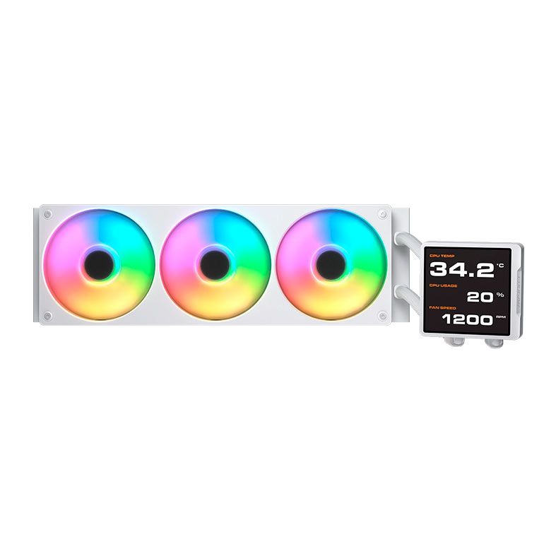 Water Cooler Cougar Poseidon Vistek Pro, ARGB, 360mm, Tela LCD de 3.95" Integrada, Branco, 3MPVP360.0002
