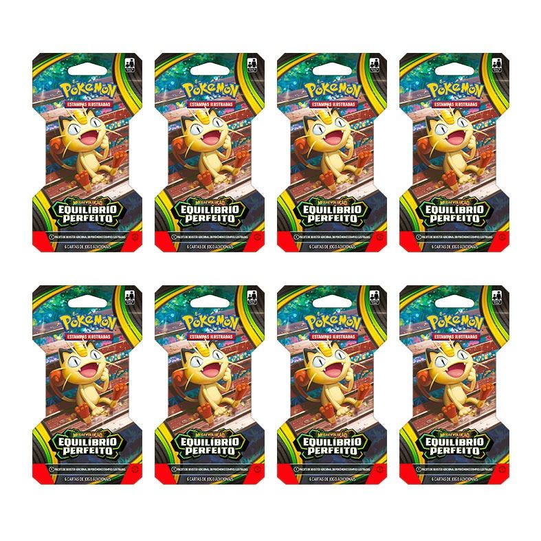 Kit 8 Booster Pokémon TCG, com Embalagem Especial de Megaevolução Equilíbrio Perfeito, 48 cartas