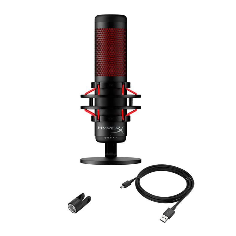 Microfone HyperX QuadCast, LED, USB, Preto e Vermelho, 4P5P6AA