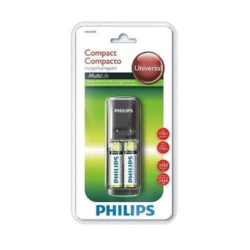 Carregador de Pilhas Philips Multilife Compact AA/AAA com duas pilhas AA 2.450mAh SCB1285NB - BOX