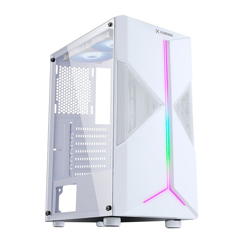 Gabinete Gamer Fortrek Holt Rgb Br Mid Tower Lateral Acrilico Branco