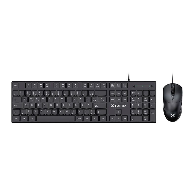 Kit Teclado e Mouse Fortrek C13, 1200 DPI, ABNT2, USB, Preto, 84936