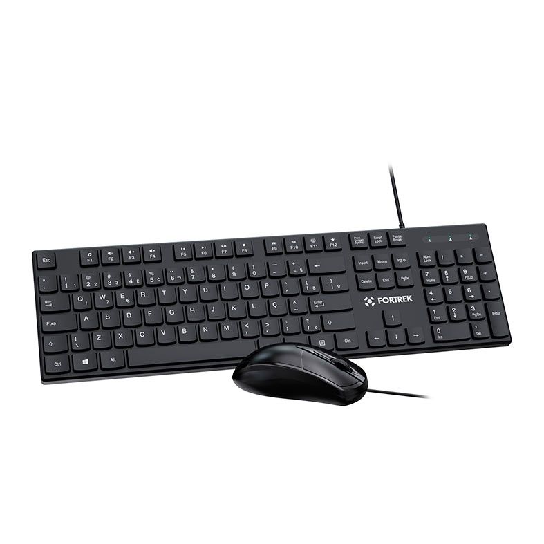 Kit Teclado e Mouse Fortrek C13, 1200 DPI, ABNT2, USB, Preto, 84936