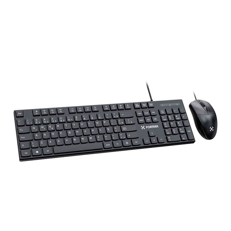 Kit Teclado e Mouse Fortrek C13, 1200 DPI, ABNT2, USB, Preto, 84936