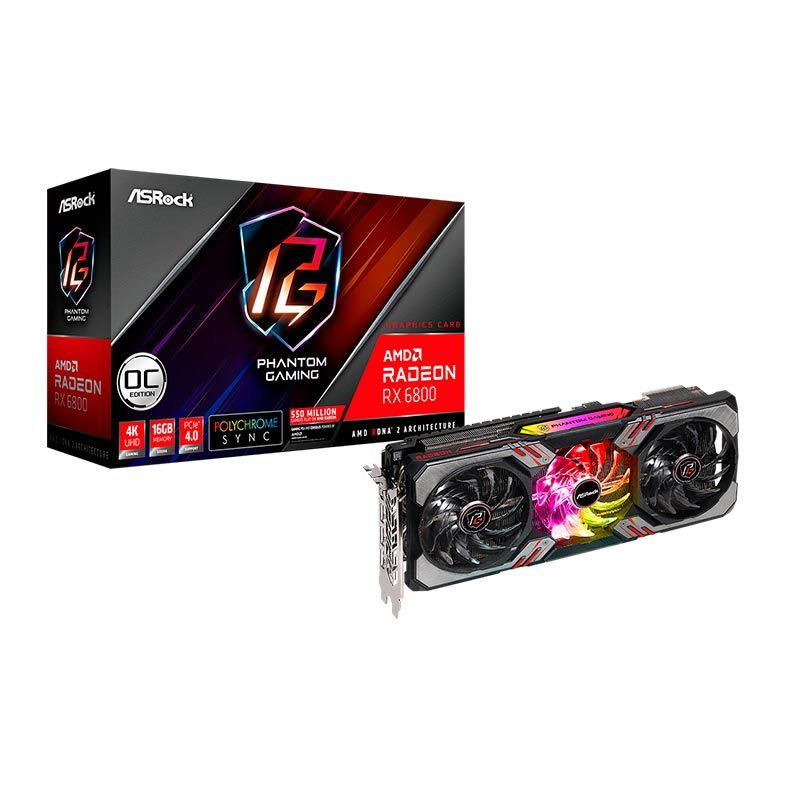 Placa de Video AsRock Radeon RX 6800 16GB Phantom Gaming OC Edition GDDR6 2‎56-bit, 90-GA2AZZ-00UANF