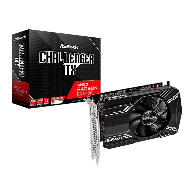Placa de Video ASRock Radeon RX 6400 Challenger ITX, 4GB, GDDR6, 64-Bit, 90-GA3CZZ-00UANF-NAC