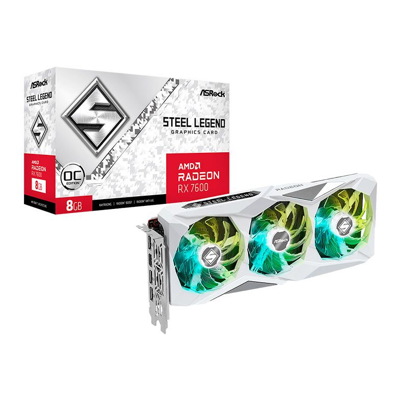 Placa de Video AsRock Radeon RX 7600 Steel Legend White OC, 8GB, GDDR6, 128-bit, 90-GA4DZZ-00UANF