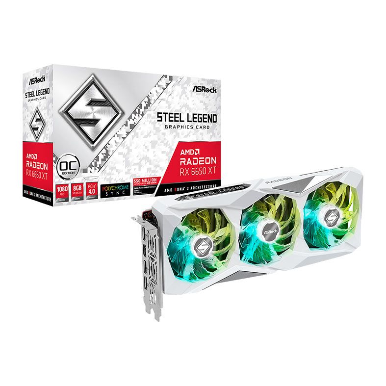 Placa de Video ASRock Radeon RX 6650 XT Steel Legend OC, 8GB, GDDR6, 128-bit, 90-GA4GZZ-00UANF